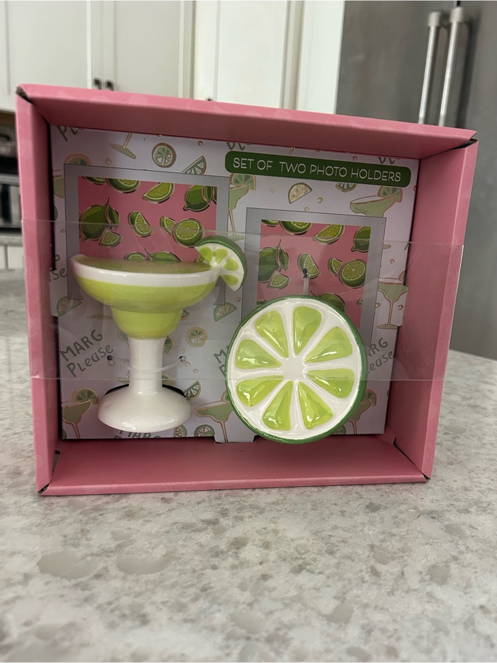 “New” Mellow & Mod Lime Martini & Slice Photo Holders - Set of Two
